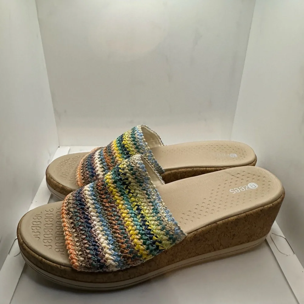 Bzees Cream and Tan Sandals with Woven Strap
